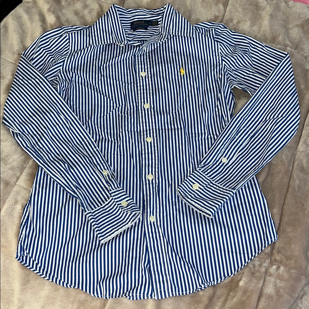 Ralph Lauren Blue and White Striped Button-Down Shirt